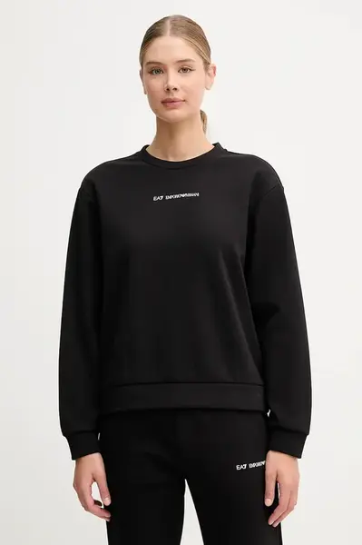 Mikina EA7 Emporio Armani dámská, černá barva, s potiskem, AF10443.7W000799