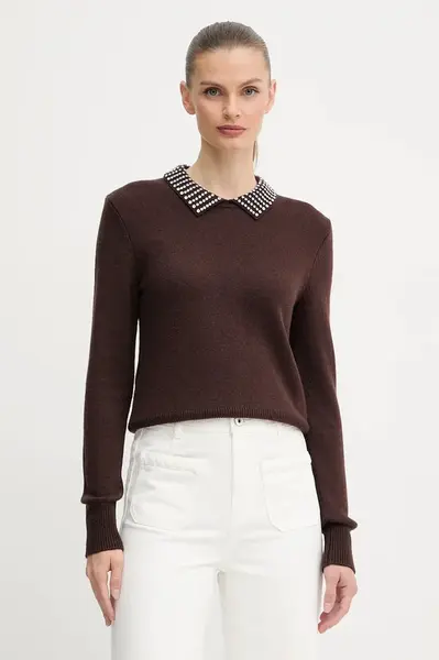 Svetr z vlněné směsi Pinko dámský, hnědá barva, 105530 A2S4