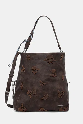 Kabelka Desigual STENCIL FLOWER LO hnědá barva, 25WAXPBA