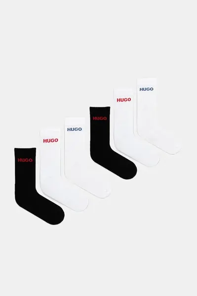 Ponožky HUGO 6P QS RIB LOGO CC 6-pack pánské, černá barva
