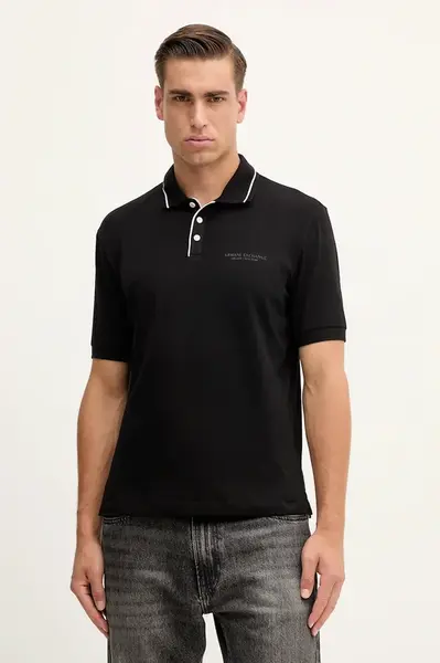 Polo tričko Armani Exchange pánské, černá barva, s aplikací, XM001557 AF10363