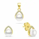 Brilio Silver Sofistikovaný pozlacený set šperků s perlami SET290Y (náušnice, přívěsek)