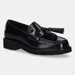 Kožené mokasíny Tommy Hilfiger TASSEL SQUARISH TOE LTHR LOAFER dámské, černá barva, na platformě, FW0FW08749