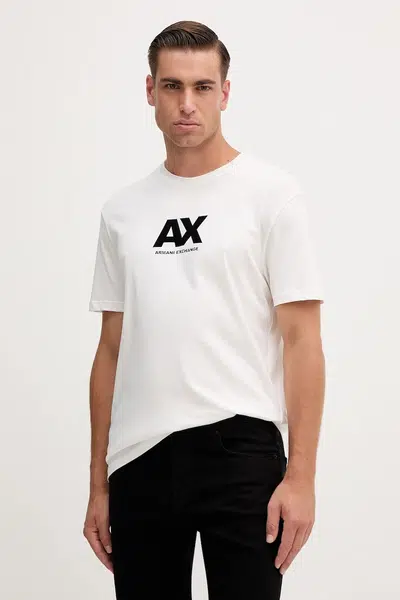 Bavlněné tričko Armani Exchange pánské, bílá barva, s potiskem, XM001403 AF16432