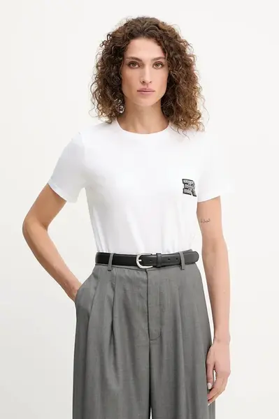 Bavlněné tričko Ermanno Firenze dámské, bílá barva, 57TL010EE0