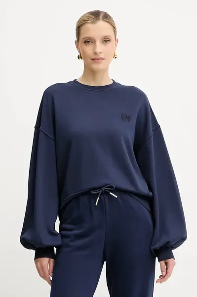 Bavlněná mikina Pinko dámská, tmavomodrá barva, hladká, 105510 A2RB