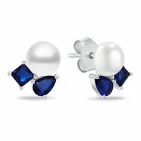 Brilio Silver Něžné stříbrné náušnice s modrými zirkony a perlou EA1190WB