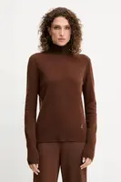 Vlněný svetr Patrizia Pepe dámský, hnědá barva, s pologolfem, 8K0319 K247