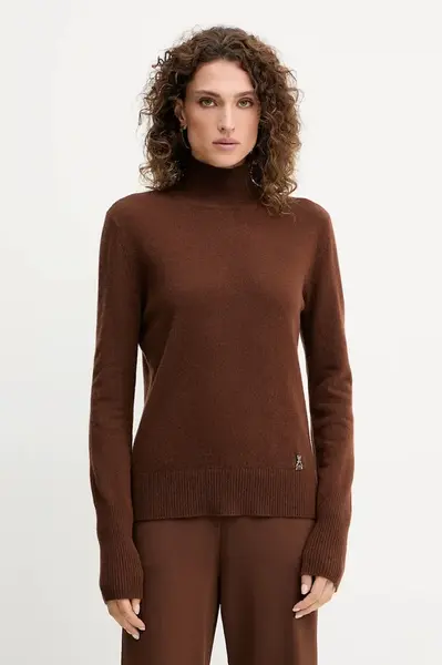 Vlněný svetr Patrizia Pepe dámský, hnědá barva, s pologolfem, 8K0319 K247