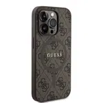 Zadní kryt Guess PU Leather 4G Colored Ring MagSafe pro Apple iPhone 14 Pro, hnědá