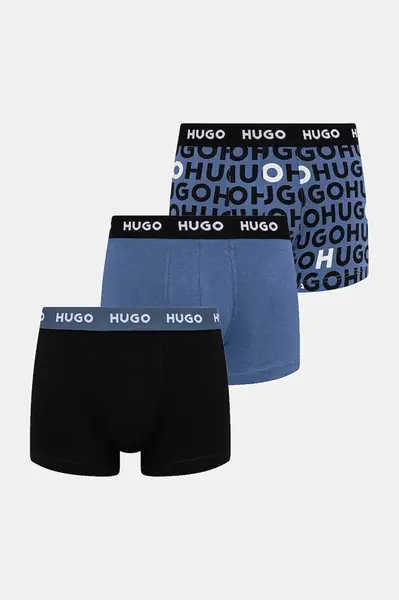 Boxerky HUGO TRIPLET DESIGN 3-pack pánské, černá barva, 50532550