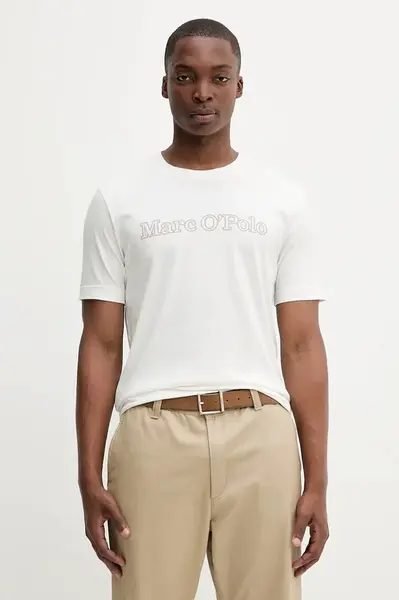 Bavlněné tričko Marc O'Polo pánské, bílá barva, s potiskem, 526201251154