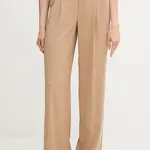 Kalhoty OUI dámské, béžová barva, široké, high waist, 93766