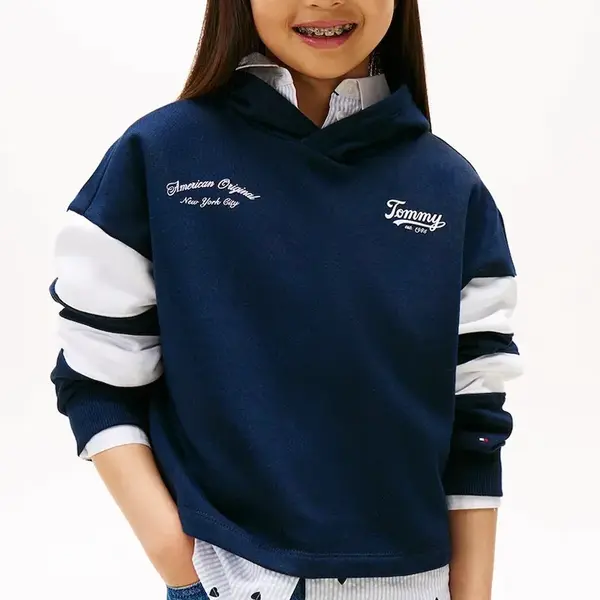 Mikina Tommy Hilfiger tmavomodrá barva, s kapucí, KG0KG08687