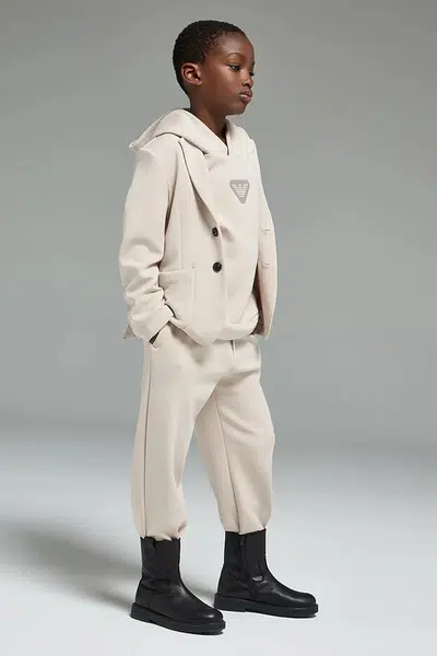 Dětská mikina Emporio Armani béžová barva, s kapucí, s aplikací, EB000835 AF16254