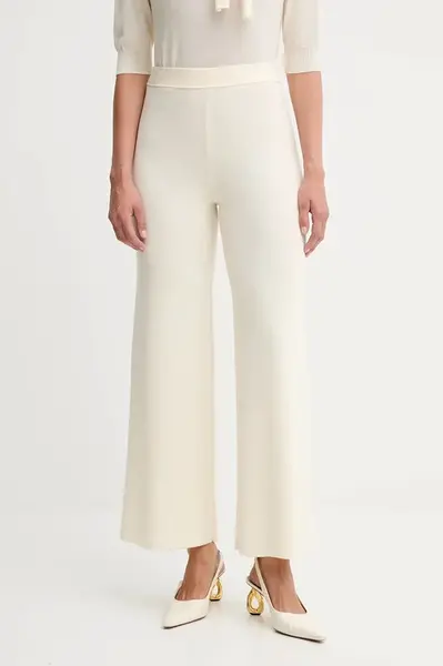 Vlněné kalhoty Luisa Spagnoli dámské, béžová barva, high waist, 100103