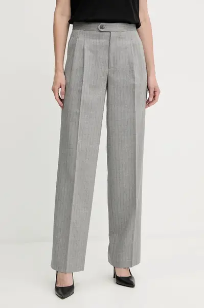 Kalhoty s příměsí vlny Twinset dámské, šedá barva, high waist, 252TP2632