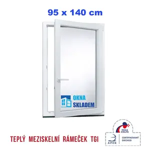 Plastové okno | 95 x 140 cm (950 x 1400 mm) | bílé |otevíravé i sklopné | pravé