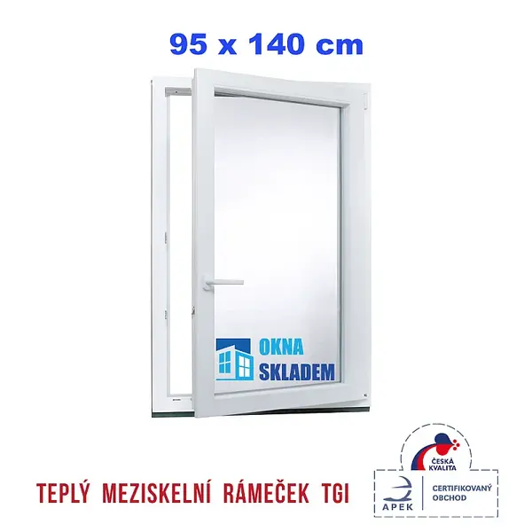 Plastové okno | 95 x 140 cm (950 x 1400 mm) | bílé |otevíravé i sklopné | pravé