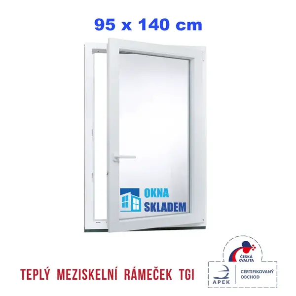 Plastové okno | 95x140 cm (950x1400 mm) | Pravé| Bílé | jednokřídlé | Teplý meziskelní rámeček