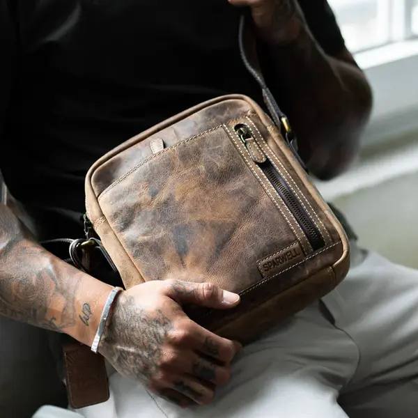 Pánská kožená taška přes rameno Sparwell Kuba - koňak