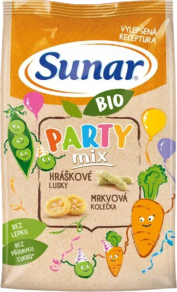 SUNAR BIO Party mix, hráškové a mrkvové dětské křupky 45 g