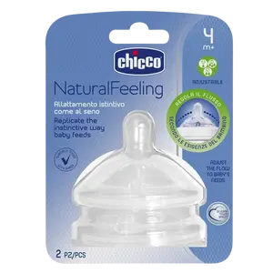 CHICCO Dudlík na láhev Natural Feeling silikon, nastavitelný průtok 4m+ 2 ks