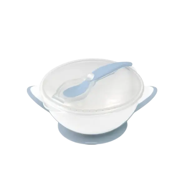 BABYONO Miska uzavíratelná s přísavkou a lžičkou světle modrá 6m+ 300 ml