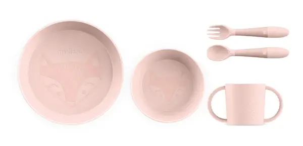 Miniland Dolce 5-dielny set na jedenie pre deti, okrúhly, ružový