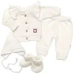 Baby Nellys Rostoucí pletená sada 4D Girl s volánkem Love, smetanová, vel. 68/74
