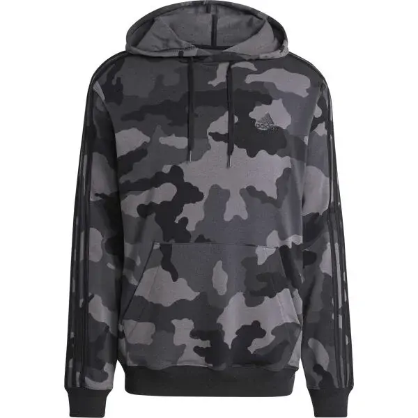 adidas CAMO HOODIE Pánska mikina, tmavo sivá, veľkosť