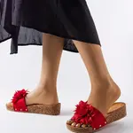 Gemre Red flip-flops with a flower on a cork sole Anjali