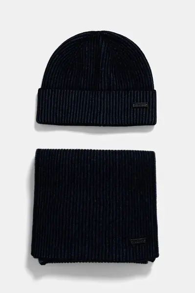 Vlněná čepice a šála BOSS Ercole_SET černá barva, 50522439