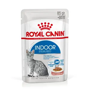 Royal Canin Indoor Sterilized Gravy - vlhké krmivo s omáčkou pre dospelú mačku chovanú v byte 12 x 85 g