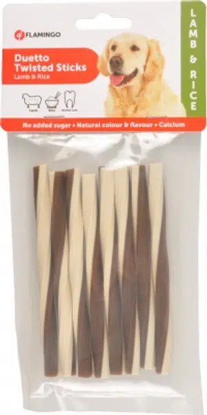 Flamingo Duetto Twisted Sticks - krútené tyčinky s jahňacím a ryžou 85 g