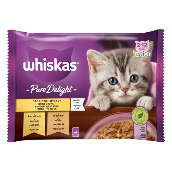Whiskas Pure Delight Junior výber krmiva pre mačky v kapsičkách  - kuracie, morčacie 4 x 85 g