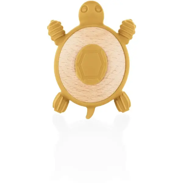 Zopa Silicone Wooden Teether Turtle hryzadielko 0 m+ Mustard Yellow 1 ks