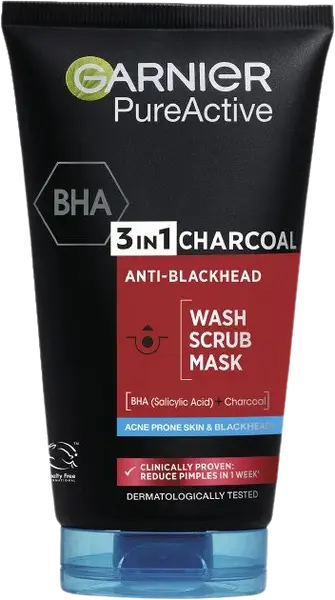GARNIER Skin Naturals Pure Active 3v1 maska s aktívnym uhlím proti čiernym bodkám, 150 ml
