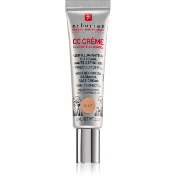 Erborian CC Crème Centella Asiatica rozjasňujúci krém pre jednotný tón pleti SPF 25 malé balenie odtieň Clair  15 ml