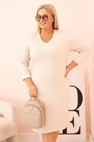 Kesi Włoski Dámska sukňa Plus Size maslová s dekoltom V a rukávom béžová