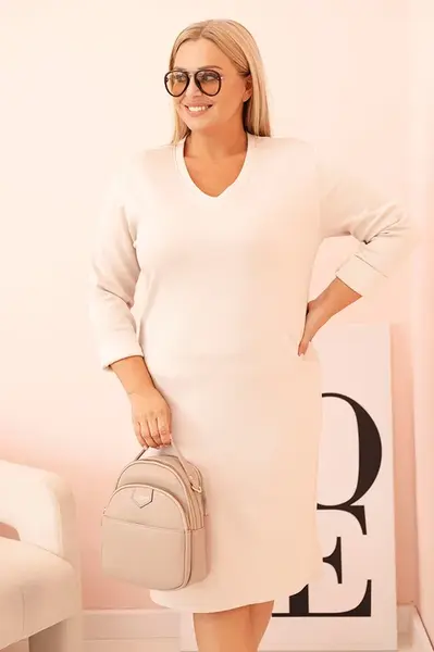 Kesi Włoski Dámska sukňa Plus Size maslová s dekoltom V a rukávom béžová