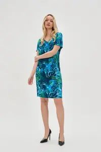 Marisse Blue Tropical Print Dress