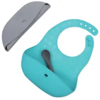 BBLÜV Pöket podbradníček s lyžičkou Grey/Aqua 2 ks