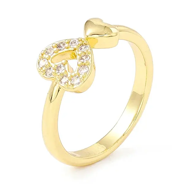 Clear Cubic Zirconia Double Heart Open Cuff Ring