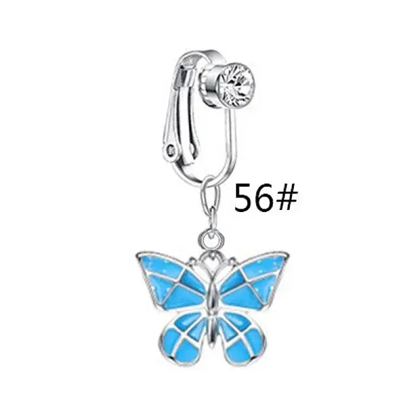 304 Stainless Steel Pave Clear Cubic Zirconia and Enamel Butterfly Dangle Clip on Belly Rings