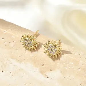 Brass Micro Pave Clear Cubic Zirconia Stud Earrings