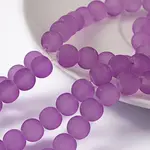 Baking Painted Blue Violet Frosted Round Transparent Glass Bead Strands