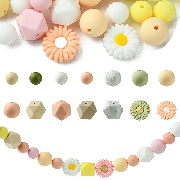 48Pcs 14 Styles Food Grade Eco-Friendly Silicone Focal Beads