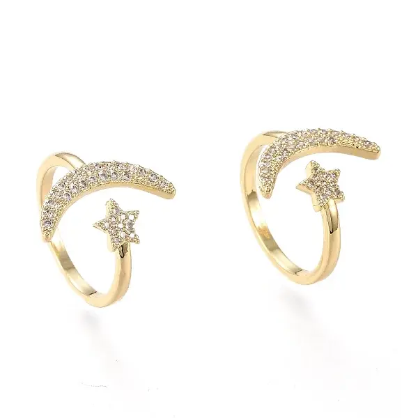 Brass Micro Pave Clear Cubic Zirconia Cuff Rings