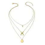 304 Stainless Steel Moon Pendant Triple Layered Necklace with Glass for Women